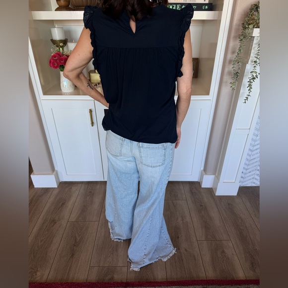 Navy Blue Ruffled Sleeved Top - Picture 3 of 6